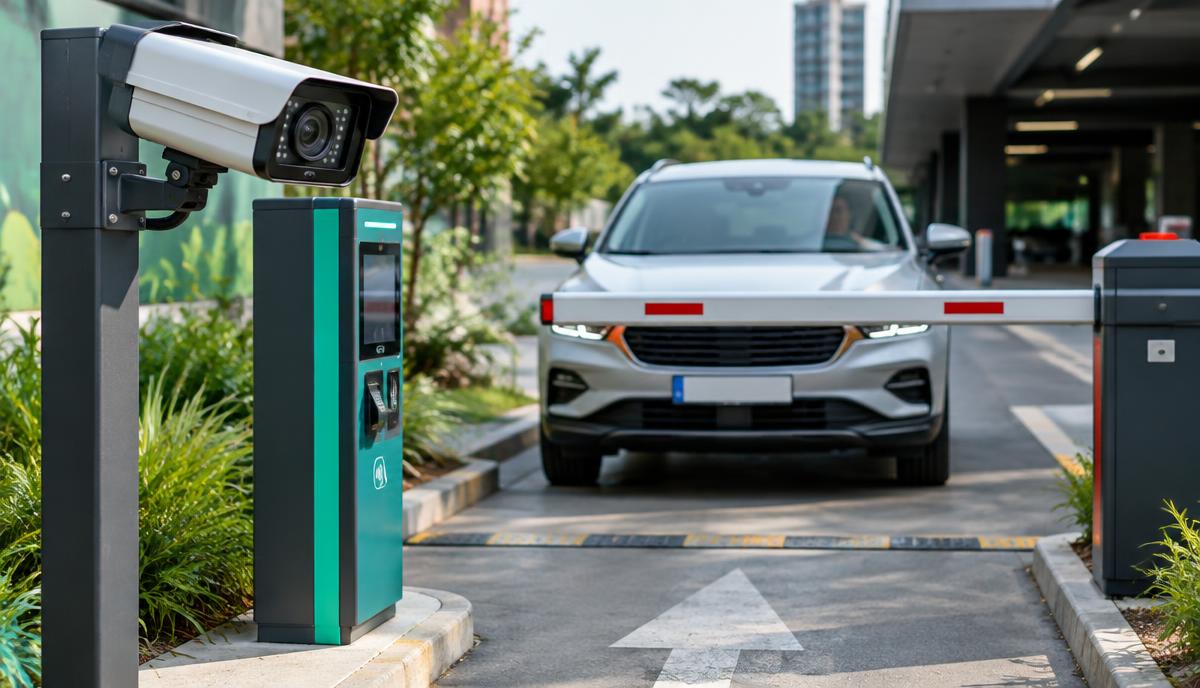 Câmera LPR instalada na entrada de um estacionamento