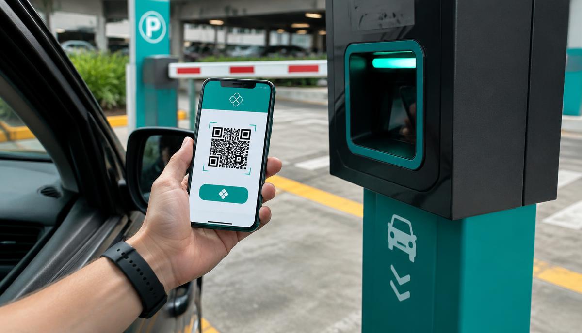 Cliente pagando o estacionamento com Pix na saída