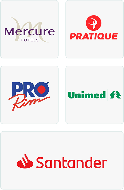 Empresas atendidas pela Estacioni.ai: Mercure, Pratique, Pro Rim, Unimed e Santander