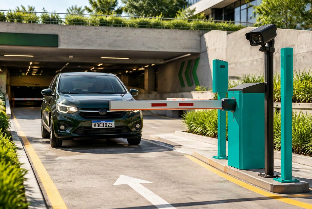 Veículo chegando a um estacionamento automatizado